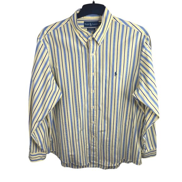 Ralph Lauren Custom Fit Yellow & Blue Striped Button-Down Shirt - Picture 1 of 9